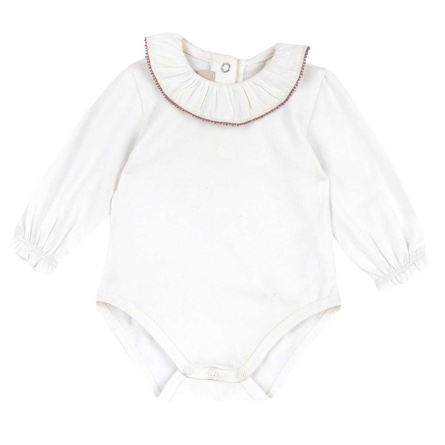 CHICCO Body Manga Longa Branco / Rosa Clearance