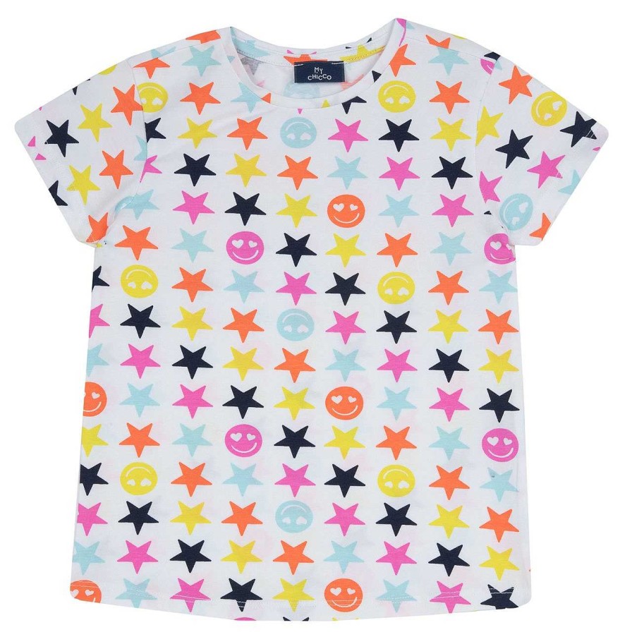 CHICCO T-Shirt De Manga Curta E Padr O All-Over - Algod O Sustent Vel Branco / Azul-038 Clearance