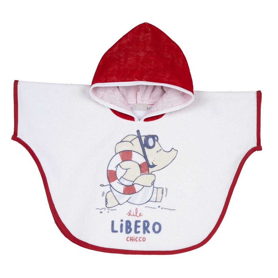 CHICCO Toalha De Praia Com Capuz Branco / Vermelho New